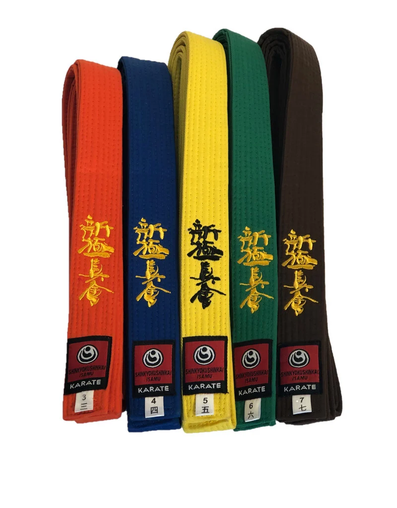 Shinkyokushin Karate Belts – Japanese Kanji Embroidery and Official Labels (Set of 10)